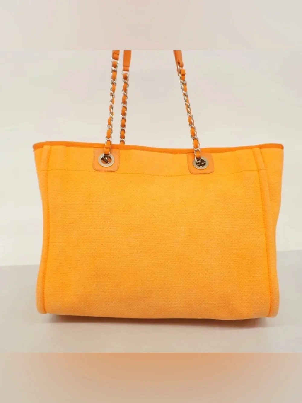 Authentic CHANEL Medium Deauville orange mixed fibers tote